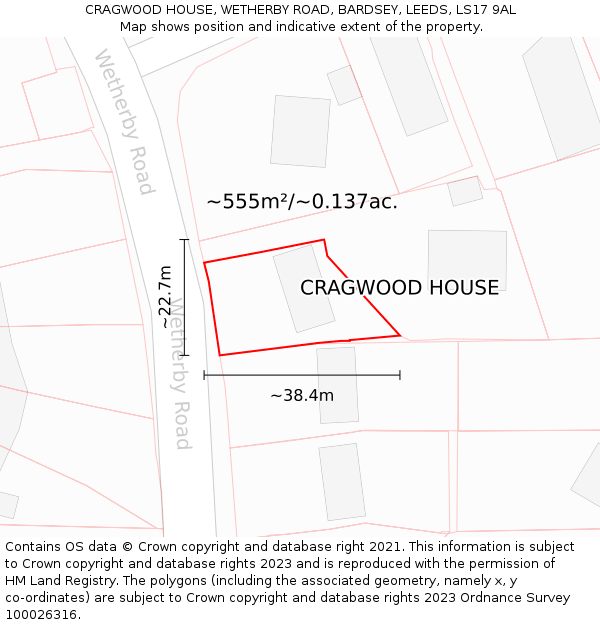 CRAGWOOD HOUSE, WETHERBY ROAD, BARDSEY, LEEDS, LS17 9AL: Plot and title map