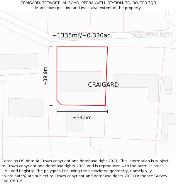 CRAIGARD, TREWORTHAL ROAD, PERRANWELL STATION, TRURO, TR3 7QB: Plot and title map