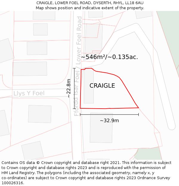 CRAIGLE, LOWER FOEL ROAD, DYSERTH, RHYL, LL18 6AU: Plot and title map