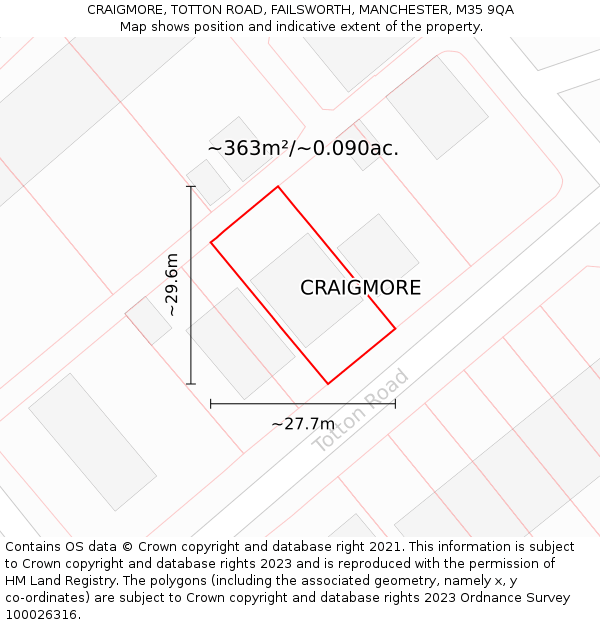 CRAIGMORE, TOTTON ROAD, FAILSWORTH, MANCHESTER, M35 9QA: Plot and title map