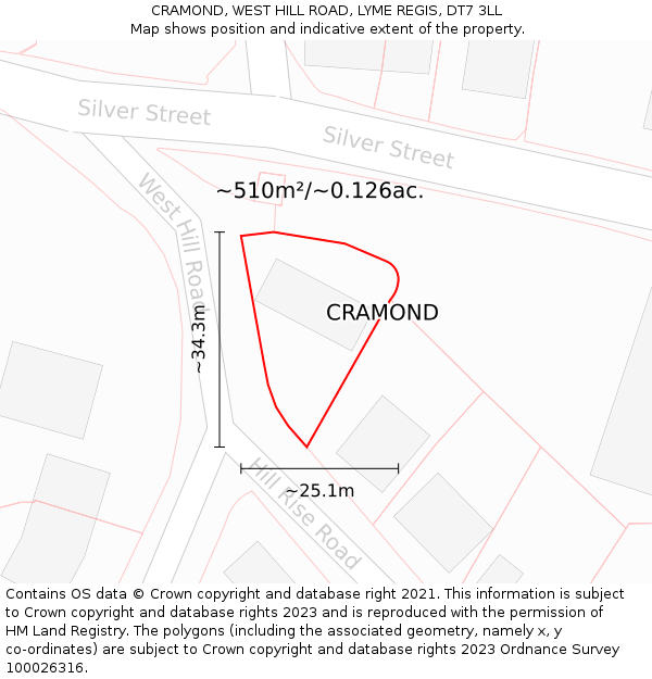 CRAMOND, WEST HILL ROAD, LYME REGIS, DT7 3LL: Plot and title map