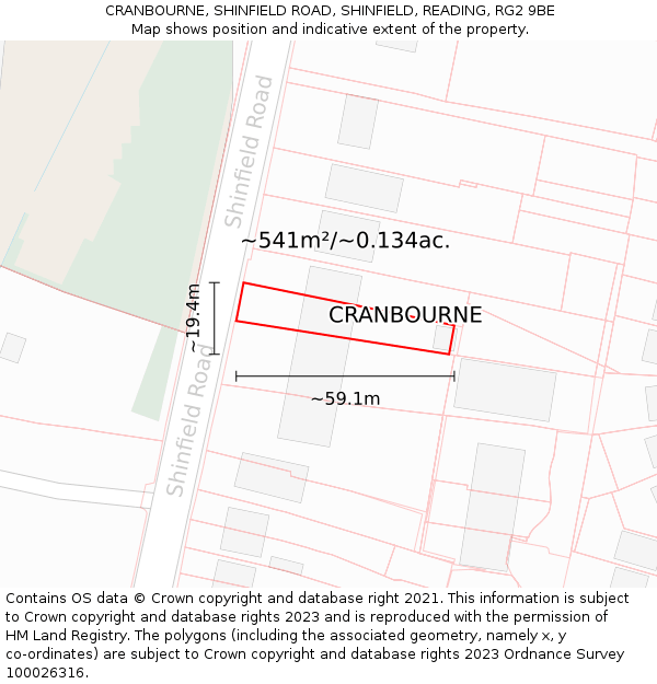 CRANBOURNE, SHINFIELD ROAD, SHINFIELD, READING, RG2 9BE: Plot and title map