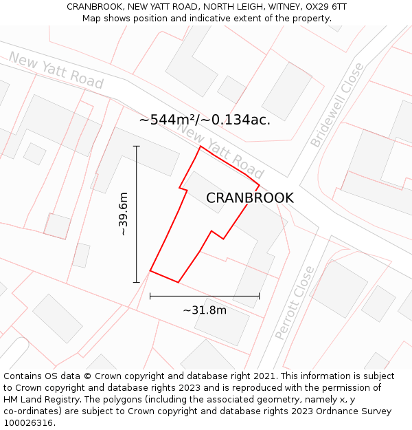 CRANBROOK, NEW YATT ROAD, NORTH LEIGH, WITNEY, OX29 6TT: Plot and title map