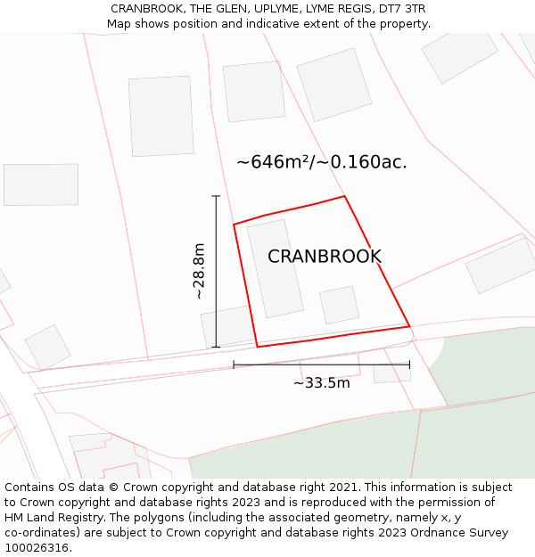 CRANBROOK, THE GLEN, UPLYME, LYME REGIS, DT7 3TR: Plot and title map