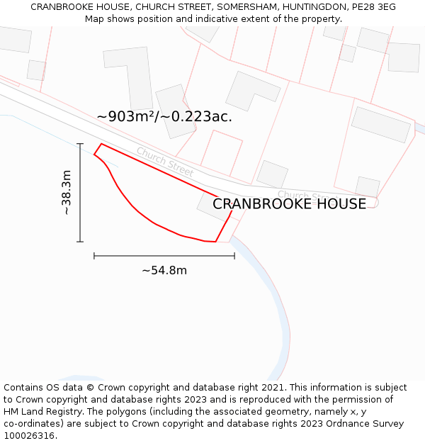 CRANBROOKE HOUSE, CHURCH STREET, SOMERSHAM, HUNTINGDON, PE28 3EG: Plot and title map