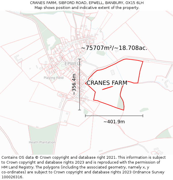 CRANES FARM, SIBFORD ROAD, EPWELL, BANBURY, OX15 6LH: Plot and title map