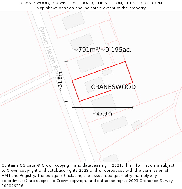 CRANESWOOD, BROWN HEATH ROAD, CHRISTLETON, CHESTER, CH3 7PN: Plot and title map