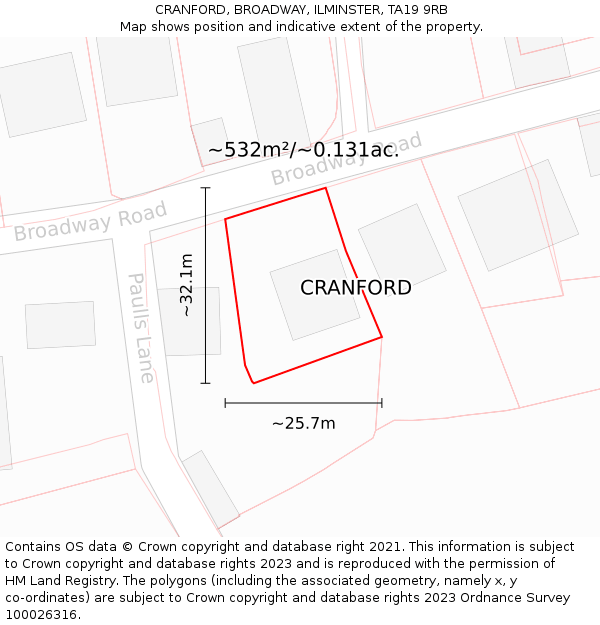 CRANFORD, BROADWAY, ILMINSTER, TA19 9RB: Plot and title map