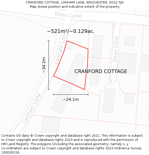 CRANFORD COTTAGE, LANHAM LANE, WINCHESTER, SO22 5JS: Plot and title map