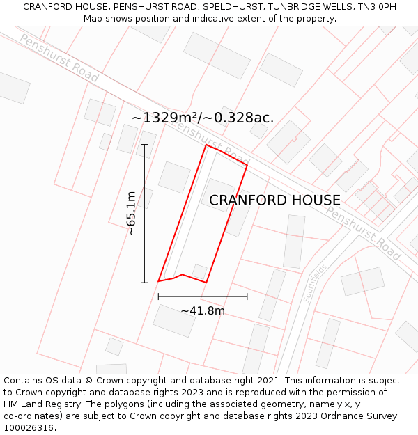 CRANFORD HOUSE, PENSHURST ROAD, SPELDHURST, TUNBRIDGE WELLS, TN3 0PH: Plot and title map