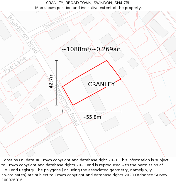 CRANLEY, BROAD TOWN, SWINDON, SN4 7RL: Plot and title map