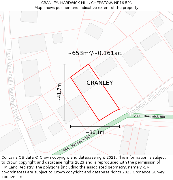 CRANLEY, HARDWICK HILL, CHEPSTOW, NP16 5PN: Plot and title map