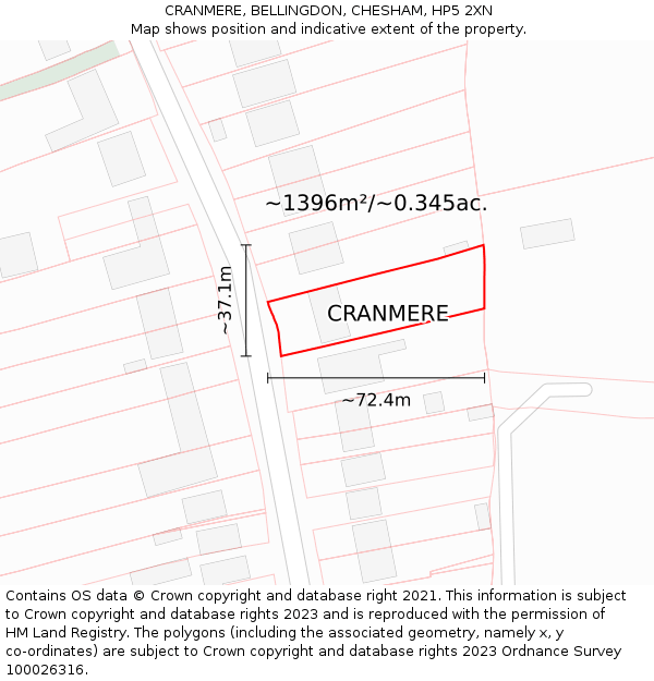 CRANMERE, BELLINGDON, CHESHAM, HP5 2XN: Plot and title map