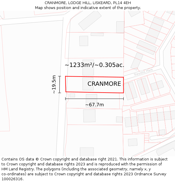 CRANMORE, LODGE HILL, LISKEARD, PL14 4EH: Plot and title map