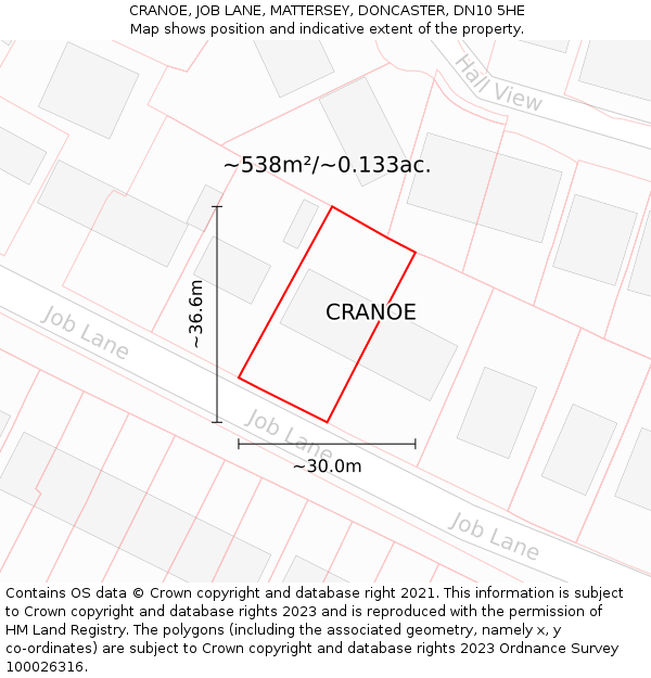 CRANOE, JOB LANE, MATTERSEY, DONCASTER, DN10 5HE: Plot and title map