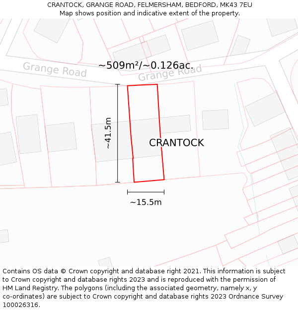 CRANTOCK, GRANGE ROAD, FELMERSHAM, BEDFORD, MK43 7EU: Plot and title map