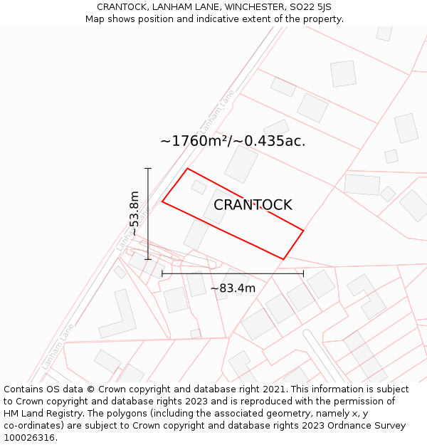 CRANTOCK, LANHAM LANE, WINCHESTER, SO22 5JS: Plot and title map