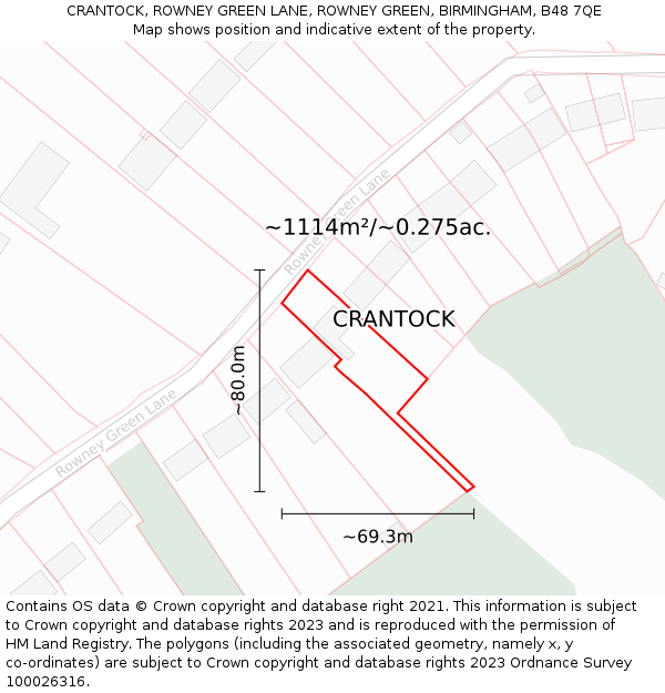 CRANTOCK, ROWNEY GREEN LANE, ROWNEY GREEN, BIRMINGHAM, B48 7QE: Plot and title map