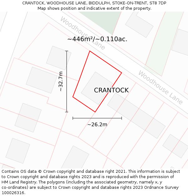 CRANTOCK, WOODHOUSE LANE, BIDDULPH, STOKE-ON-TRENT, ST8 7DP: Plot and title map