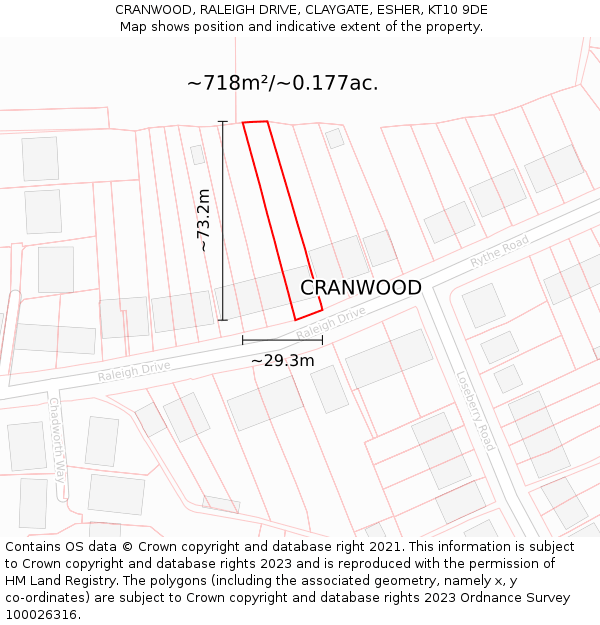 CRANWOOD, RALEIGH DRIVE, CLAYGATE, ESHER, KT10 9DE: Plot and title map