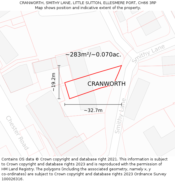 CRANWORTH, SMITHY LANE, LITTLE SUTTON, ELLESMERE PORT, CH66 3RP: Plot and title map