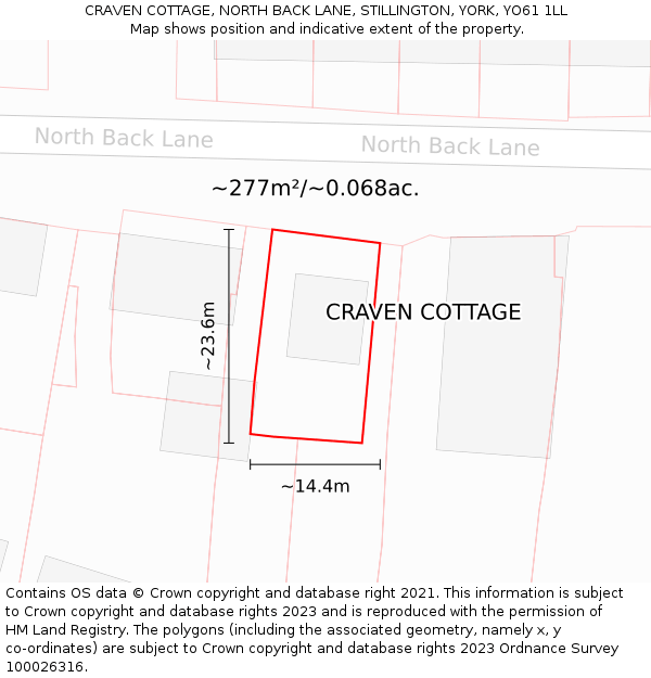 CRAVEN COTTAGE, NORTH BACK LANE, STILLINGTON, YORK, YO61 1LL: Plot and title map