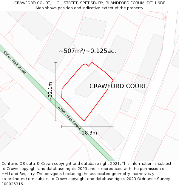 CRAWFORD COURT, HIGH STREET, SPETISBURY, BLANDFORD FORUM, DT11 9DP: Plot and title map