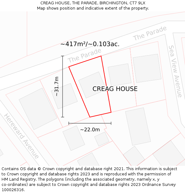 CREAG HOUSE, THE PARADE, BIRCHINGTON, CT7 9LX: Plot and title map