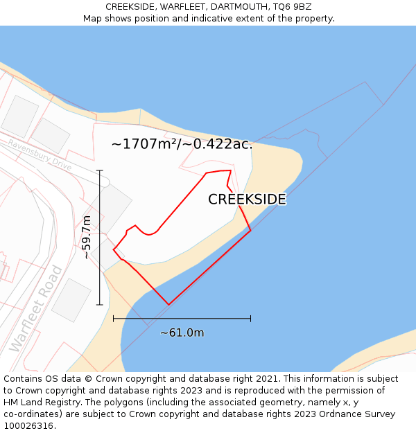 CREEKSIDE, WARFLEET, DARTMOUTH, TQ6 9BZ: Plot and title map