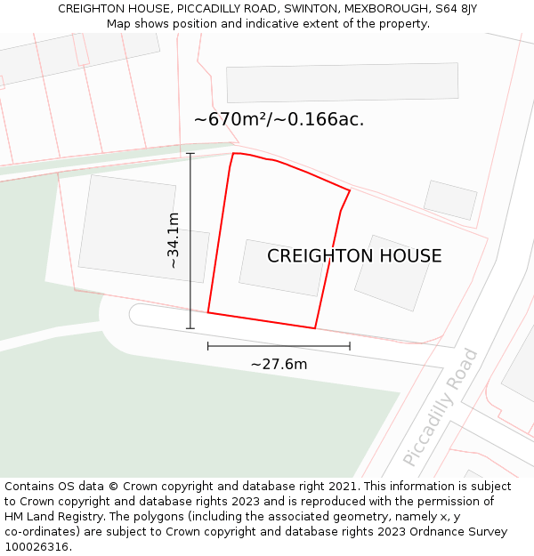 CREIGHTON HOUSE, PICCADILLY ROAD, SWINTON, MEXBOROUGH, S64 8JY: Plot and title map