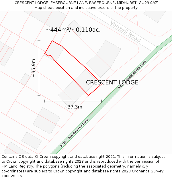 CRESCENT LODGE, EASEBOURNE LANE, EASEBOURNE, MIDHURST, GU29 9AZ: Plot and title map