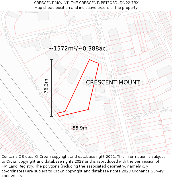 CRESCENT MOUNT, THE CRESCENT, RETFORD, DN22 7BX: Plot and title map