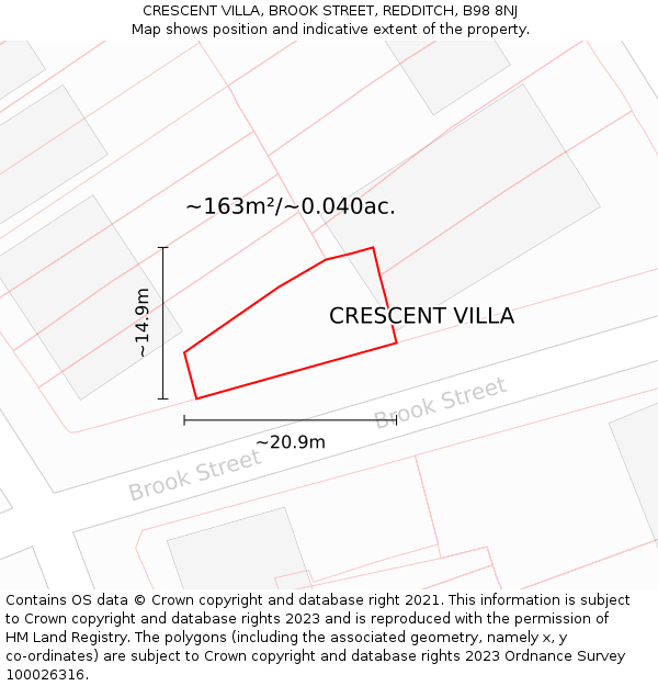 CRESCENT VILLA, BROOK STREET, REDDITCH, B98 8NJ: Plot and title map