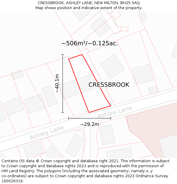 CRESSBROOK, ASHLEY LANE, NEW MILTON, BH25 5AQ: Plot and title map