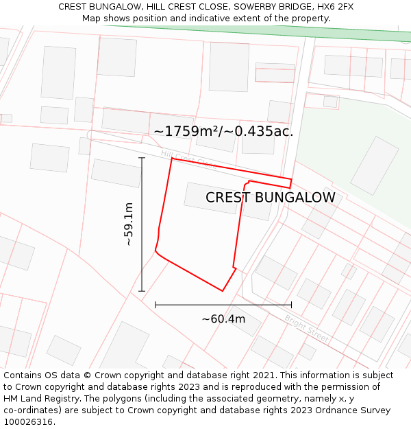 CREST BUNGALOW, HILL CREST CLOSE, SOWERBY BRIDGE, HX6 2FX: Plot and title map