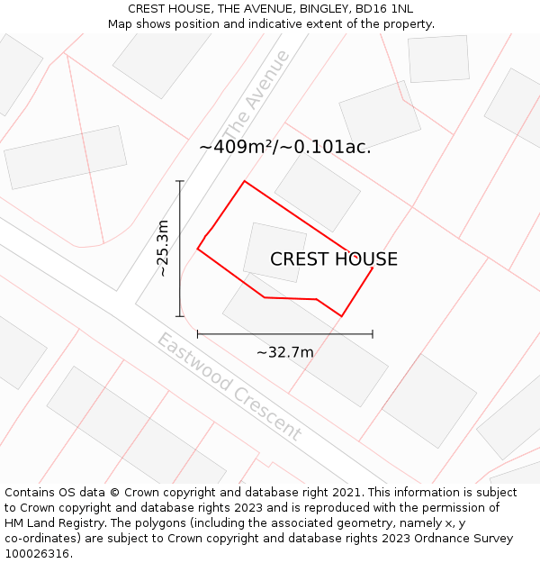 CREST HOUSE, THE AVENUE, BINGLEY, BD16 1NL: Plot and title map