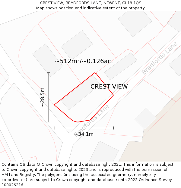 CREST VIEW, BRADFORDS LANE, NEWENT, GL18 1QS: Plot and title map