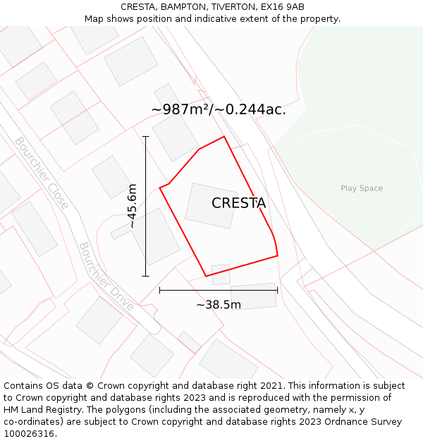 CRESTA, BAMPTON, TIVERTON, EX16 9AB: Plot and title map