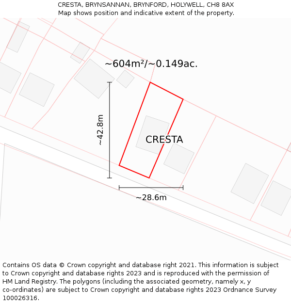 CRESTA, BRYNSANNAN, BRYNFORD, HOLYWELL, CH8 8AX: Plot and title map