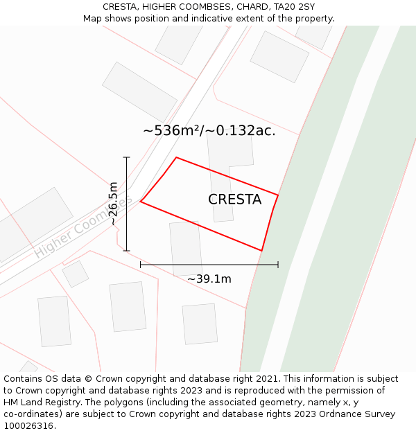 CRESTA, HIGHER COOMBSES, CHARD, TA20 2SY: Plot and title map