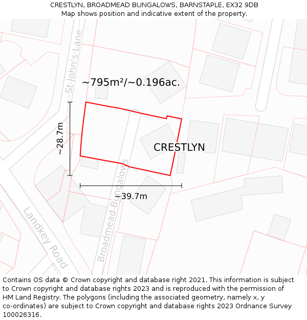 CRESTLYN, BROADMEAD BUNGALOWS, BARNSTAPLE, EX32 9DB: Plot and title map