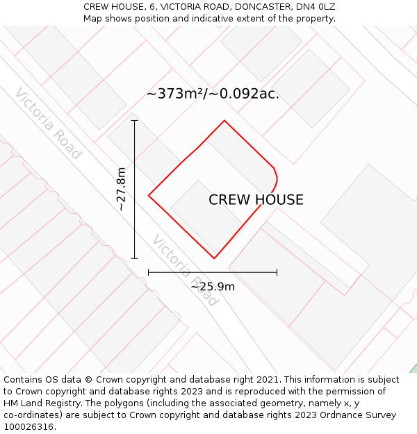 CREW HOUSE, 6, VICTORIA ROAD, DONCASTER, DN4 0LZ: Plot and title map