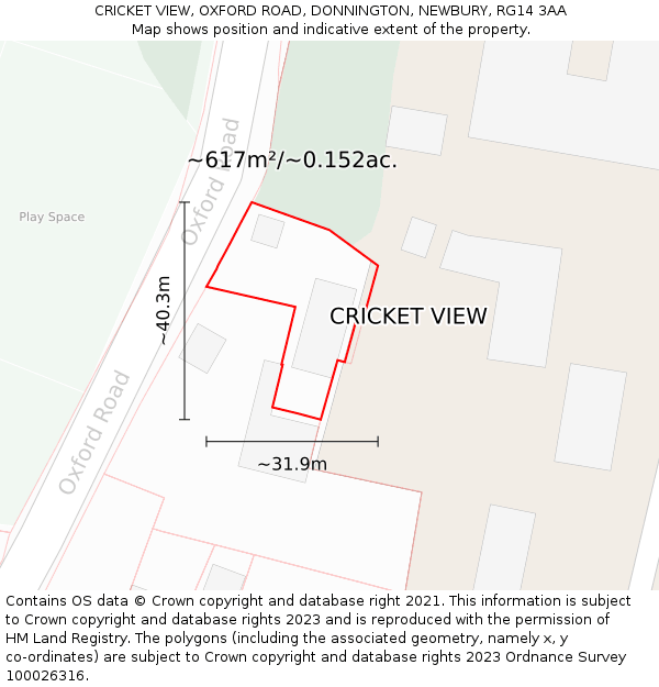 CRICKET VIEW, OXFORD ROAD, DONNINGTON, NEWBURY, RG14 3AA: Plot and title map