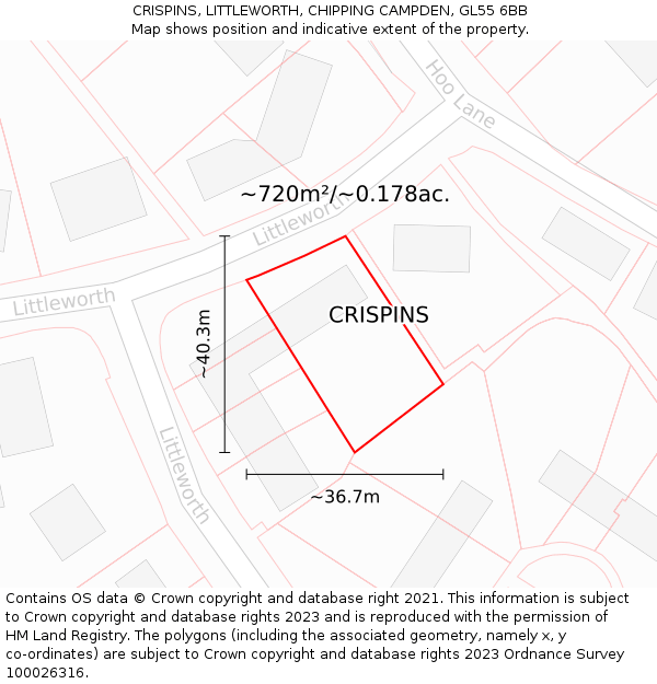 CRISPINS, LITTLEWORTH, CHIPPING CAMPDEN, GL55 6BB: Plot and title map