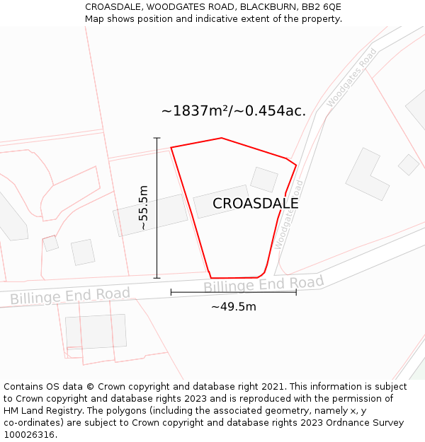 CROASDALE, WOODGATES ROAD, BLACKBURN, BB2 6QE: Plot and title map