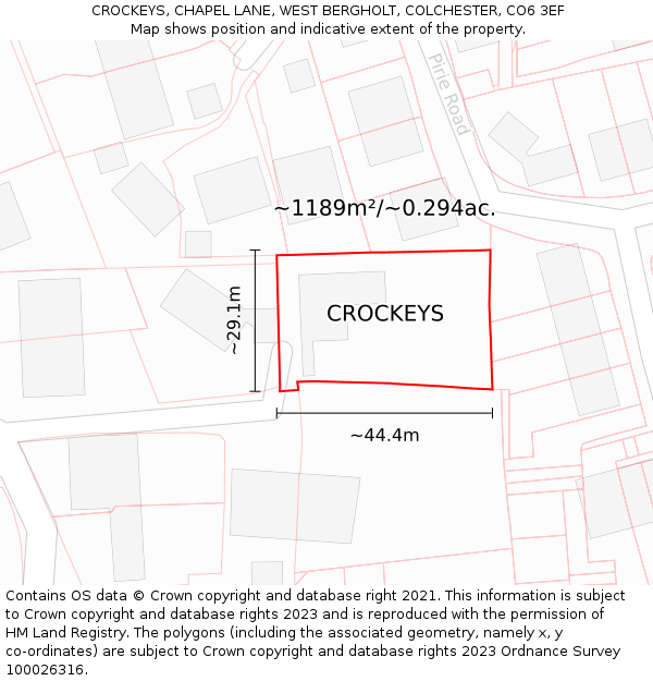 CROCKEYS, CHAPEL LANE, WEST BERGHOLT, COLCHESTER, CO6 3EF: Plot and title map