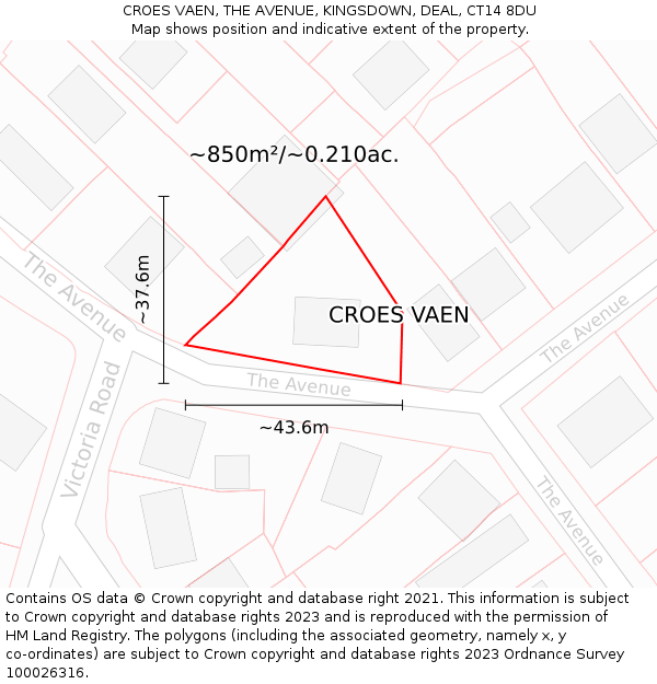 CROES VAEN, THE AVENUE, KINGSDOWN, DEAL, CT14 8DU: Plot and title map