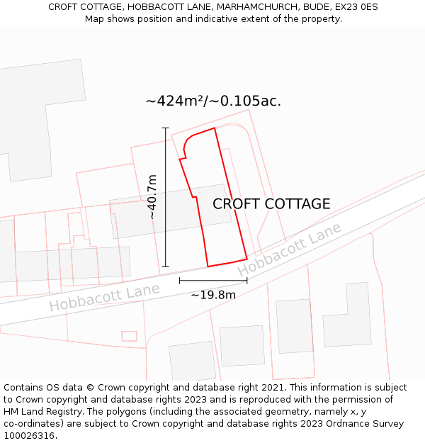 CROFT COTTAGE, HOBBACOTT LANE, MARHAMCHURCH, BUDE, EX23 0ES: Plot and title map