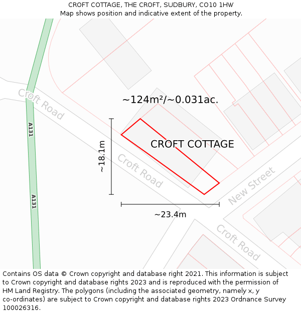 CROFT COTTAGE, THE CROFT, SUDBURY, CO10 1HW: Plot and title map