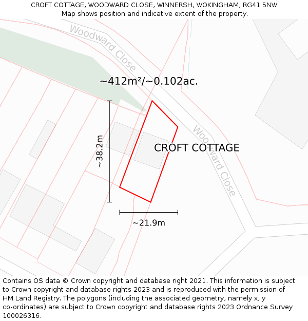 CROFT COTTAGE, WOODWARD CLOSE, WINNERSH, WOKINGHAM, RG41 5NW: Plot and title map